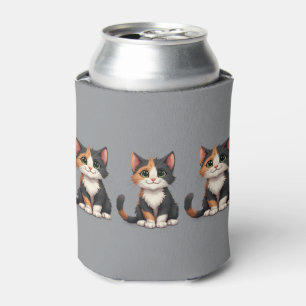 Whimsical Calico Kitten with Cattitude Can Cooler