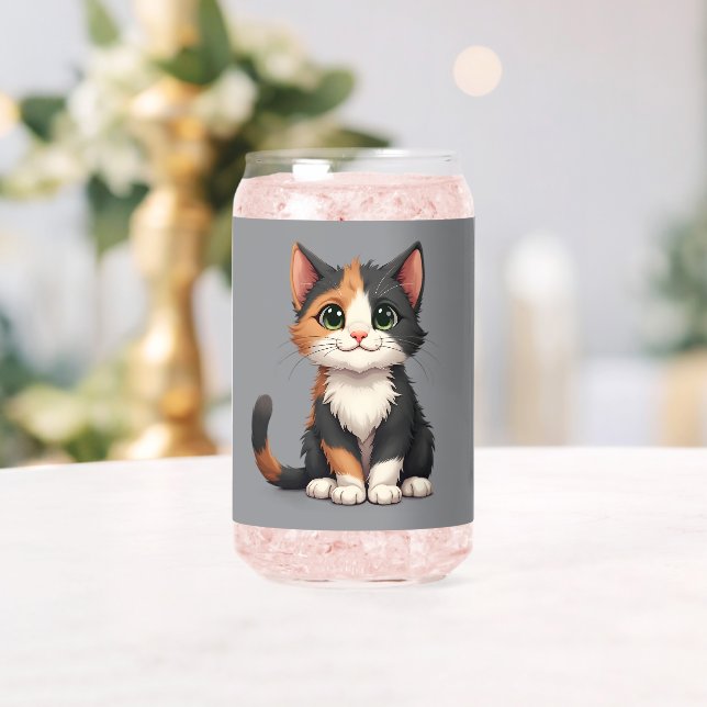 Whimsical Calico Kitten with Cattitude Can Glass (Insitu (Wedding))