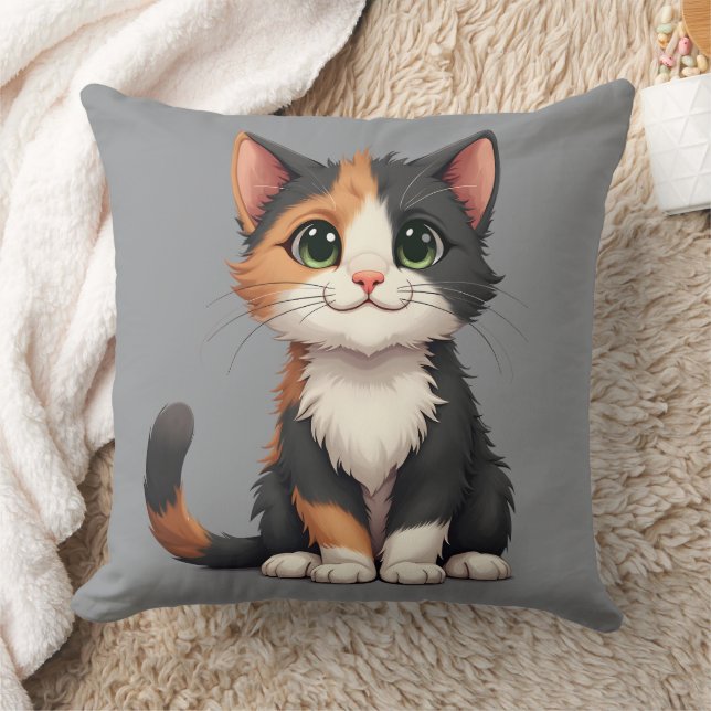 Whimsical Calico Kitten with Cattitude Cushion (Blanket)