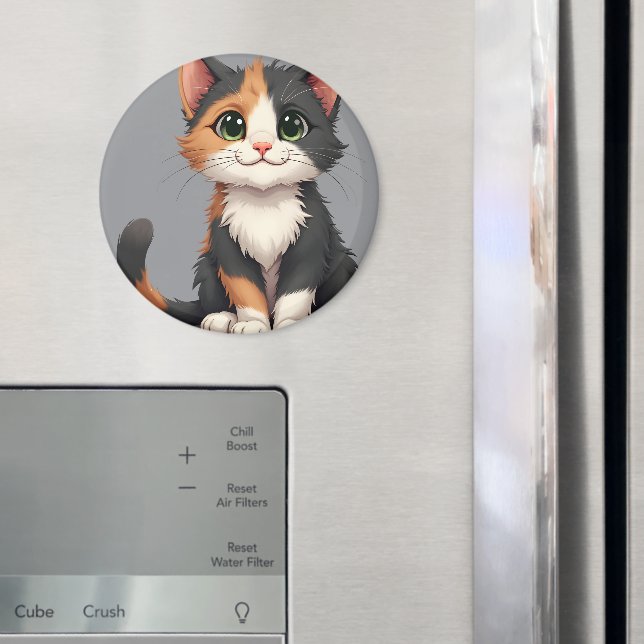 Whimsical Calico Kitten with Cattitude Magnet (In Situ (Fridge))