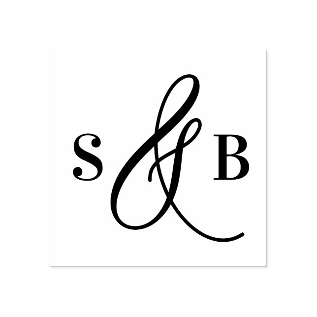 Whimsical Calligraphy Ampersand Wedding Monogram Rubber Stamp (Imprint)