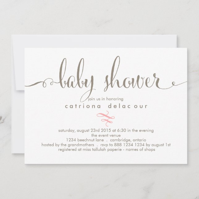 Whimsical Calligraphy Baby Shower Invitation (Front)