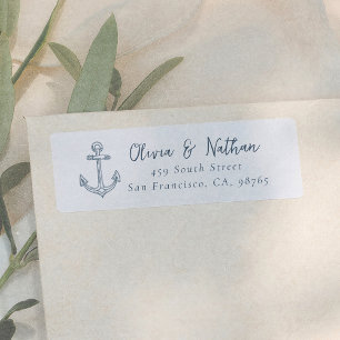 Whimsical Calligraphy Blue Wedding Return Address