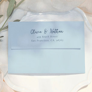 Whimsical Calligraphy Blue Wedding Return Address Envelope
