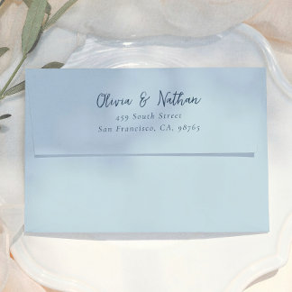 Whimsical Calligraphy Blue Wedding Return Address Envelope