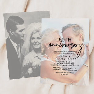 Whimsical Calligraphy   Faded Photo Anniversary Invitation