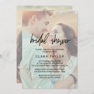 Whimsical Calligraphy Faded Photo Bridal Shower Invitation
