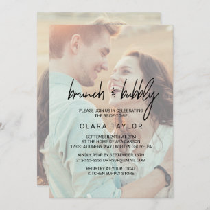 Whimsical Calligraphy Faded Photo Brunch & Bubbly Invitation