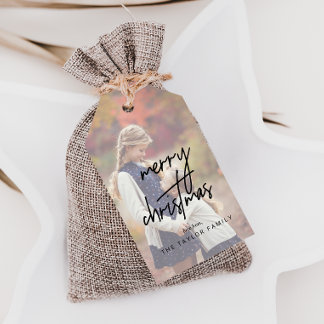 Whimsical Calligraphy | Faded Photo Christmas Gift Tags