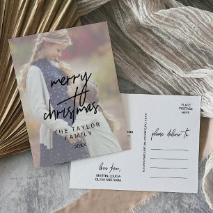 Whimsical Calligraphy   Faded Photo Christmas Holiday Postcard