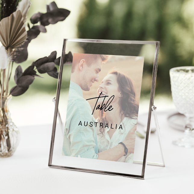 Whimsical Calligraphy | Faded Photo Country Table Number (Creator Uploaded)