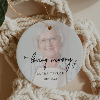 Whimsical Calligraphy Faded Photo In Loving Memory Ceramic Tree Decoration