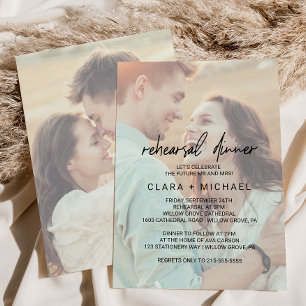 Whimsical Calligraphy Faded Photo Rehearsal Dinner Invitation