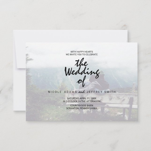 Whimsical Calligraphy | Faded Photo The Wedding Of Invitation (Front)