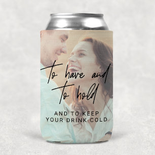 Whimsical Calligraphy Faded Photo Wedding Favour Can Cooler