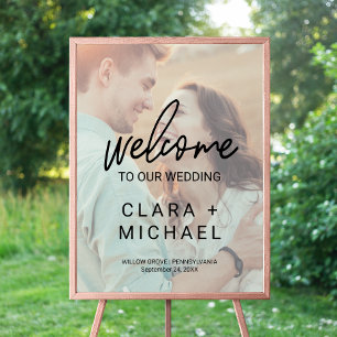 Whimsical Calligraphy Faded Photo Welcome Wedding Poster