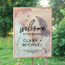Whimsical Calligraphy Faded Photo Welcome Wedding