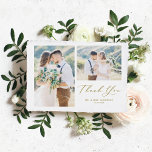 Whimsical Calligraphy Gold Photo Collage Wedding Thank You Card<br><div class="desc">Send your gratitude to guests for being part of your special day with this customisable photo collage thank you card. It features a whimsical script and classic typography. Personalised by adding your own details and featuring your favourite wedding photos.</div>