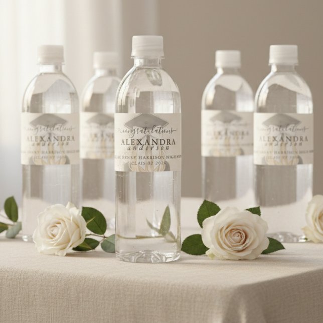 Whimsical Calligraphy Graduation Bow Water Bottle Label (Whimsical Calligraphy Graduation Bow Water Bottle Label
)