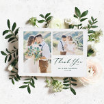 Whimsical Calligraphy Green Photo Collage Wedding Thank You Card<br><div class="desc">Send your gratitude to guests for being part of your special day with this customisable photo collage thank you card. It features a whimsical script and classic typography. Personalised by adding your own details and featuring your favourite wedding photos.</div>
