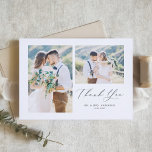 Whimsical Calligraphy Grey Photo Collage Wedding Thank You Card<br><div class="desc">Send your gratitude to guests for being part of your special day with this customisable photo collage thank you card. It features a whimsical script and classic typography. Personalised by adding your own details and featuring your favourite wedding photos.</div>