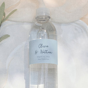 Whimsical Calligraphy Minimal Retro Blue Wedding Water Bottle Label