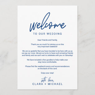 Whimsical Calligraphy Navy Wedding Welcome Letter Programme
