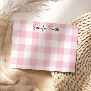 Whimsical Calligraphy Pastel Pink Large Gingham Card