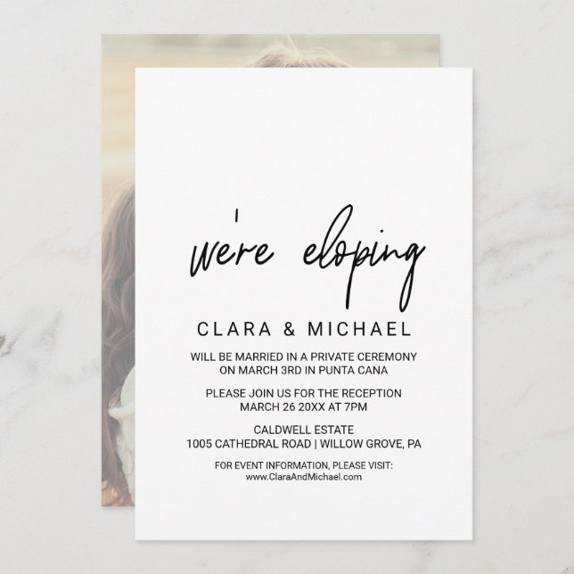 Whimsical Calligraphy | Photo Backing Elopement Invitation (Front/Back)