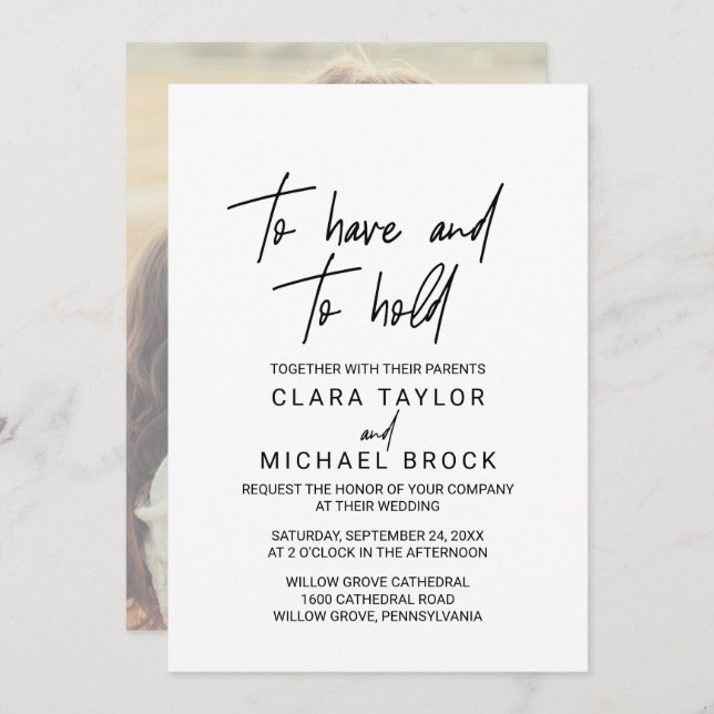 Whimsical Calligraphy | Photo Backing Hold Wedding Invitation (Front/Back)