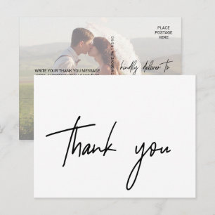 Whimsical Calligraphy Photo Backing Thank You Postcard