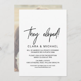 Whimsical Calligraphy   Photo Backing They Eloped Invitation