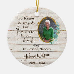 Whimsical Calligraphy Photo In Loving Memory Ceramic Tree Decoration