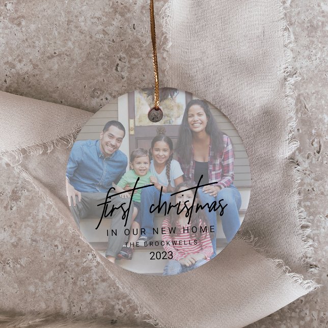 Whimsical Calligraphy Photo New Home Christmas Ceramic Tree Decoration (Creator Uploaded)