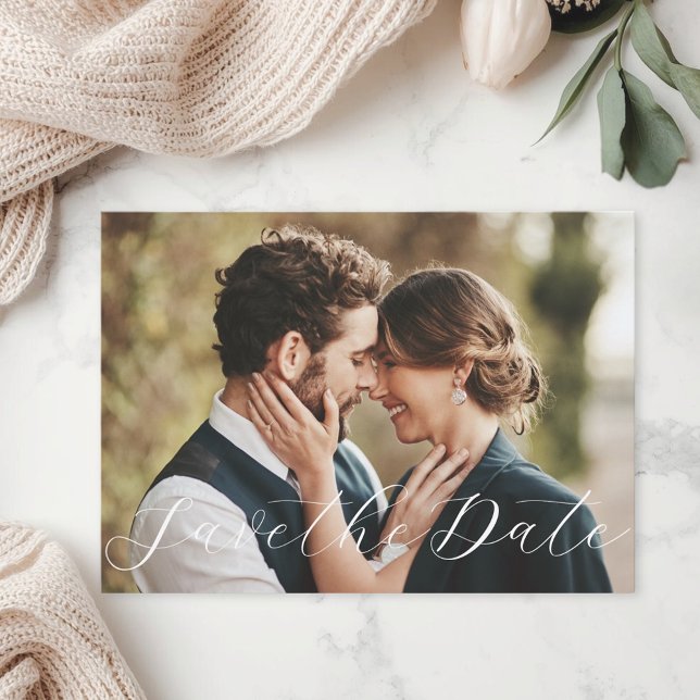 Whimsical Calligraphy Photo Wedding Save the Date (Creator Uploaded)