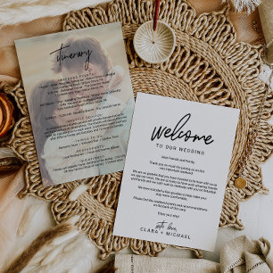 Whimsical Calligraphy Photo Wedding Welcome Letter Programme