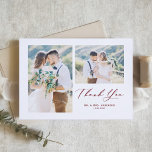 Whimsical Calligraphy Red Photo Collage Wedding Thank You Card<br><div class="desc">Send your gratitude to guests for being part of your special day with this customisable photo collage thank you card. It features a whimsical script and classic typography. Personalised by adding your own details and featuring your favourite wedding photos.</div>
