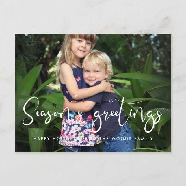 Whimsical calligraphy Season's Greetings  photo Postcard (Front)