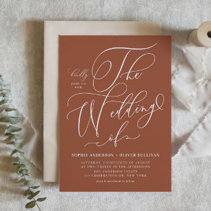 Whimsical Calligraphy Terracotta Wedding Invitation Postcard