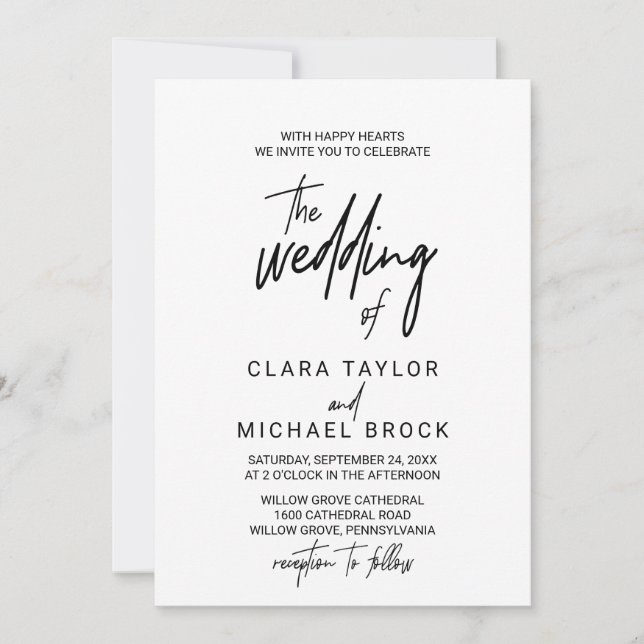 Whimsical Calligraphy The Wedding Of Invitation (Front)