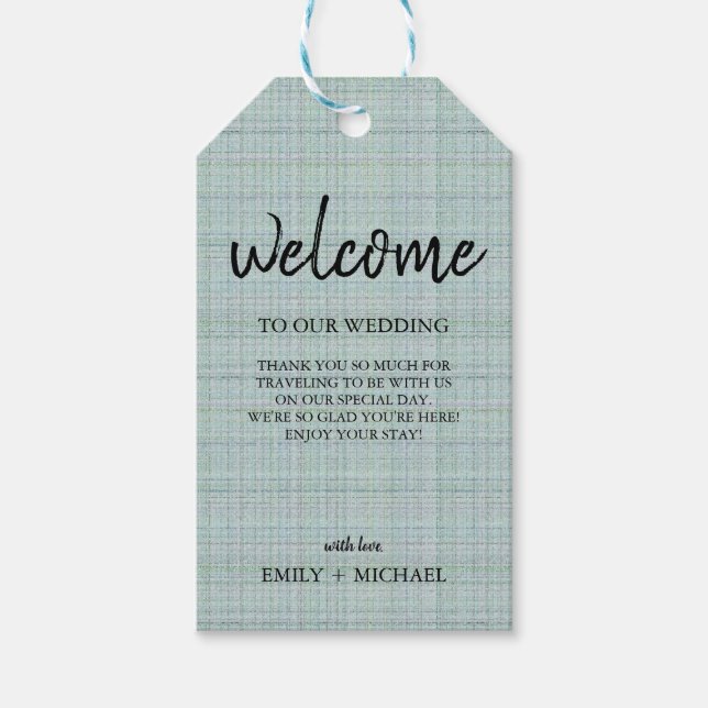 Whimsical Calligraphy Wedding Welcome Gift Tags (Front)