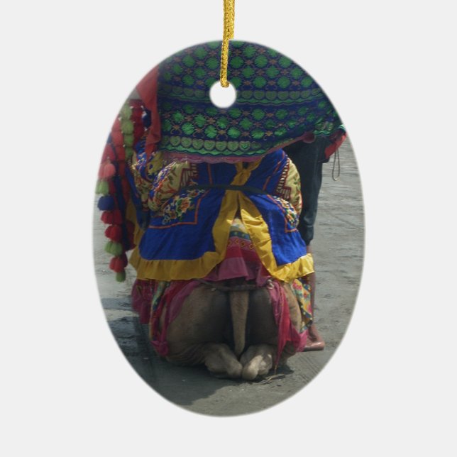 Whimsical Camel Art Print/Graphic Ceramic Tree Decoration (Front)