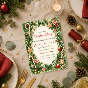 Whimsical Candy Cane Christmas Party Invitation