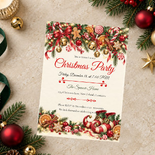 Whimsical Candy Cane Christmas Party Invitation