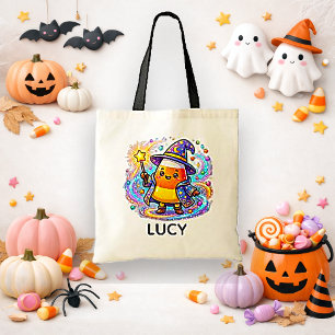 Whimsical Candy Corn Wizard Trick or Treat Tote Bag
