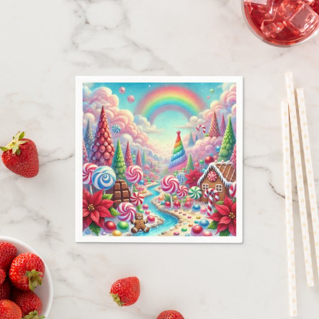 Whimsical Candy Dreamscape & Poinsettia Decoupage Napkin (Insitu)