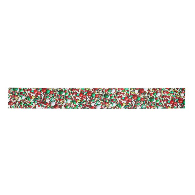 Whimsical Candy Sprinkles Christmas Holiday Satin Ribbon (Front)