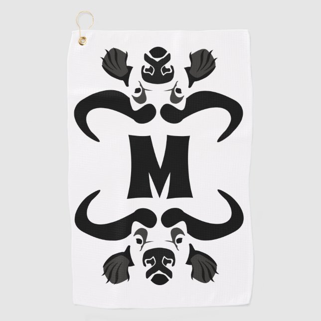Whimsical Cape Buffalo, in Black Ink Golf Towel (Front)