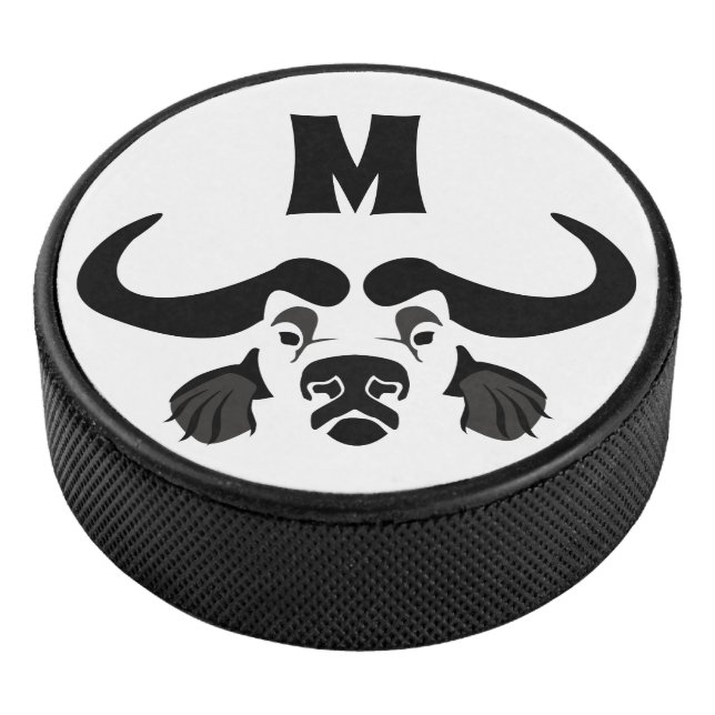 Whimsical Cape Buffalo, in Black Ink Hockey Puck (3/4)