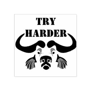 Whimsical Cape Buffalo, in Black Ink Rubber Stamp
